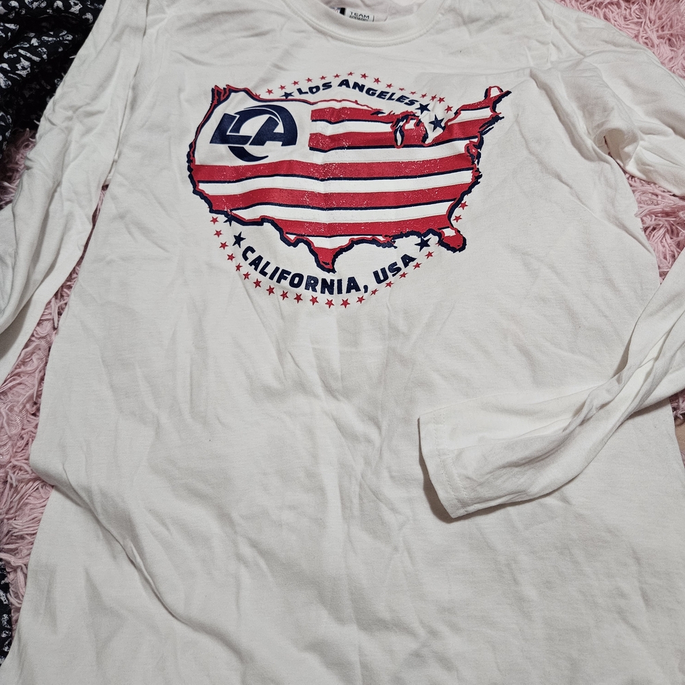 NFL White Long Sleeve Tee with Red and Blue Los Angeles Rams Graphic